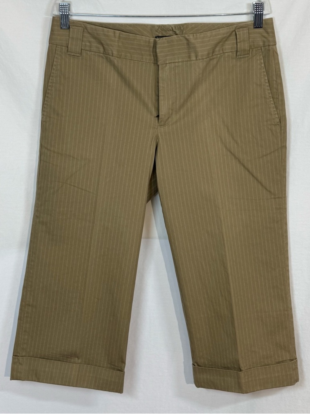 Banana Republic Pants Women 12 Tan White Pinstripe Crop Capri Stretch Tailored
